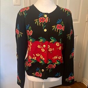 Vintage Michael Simon Black Jacket with Red and Floral Design , with frogs
